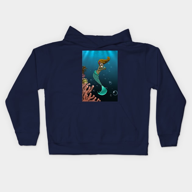 African American Mermaid and Sea Turtle Friend Kids Hoodie by treasured-gift